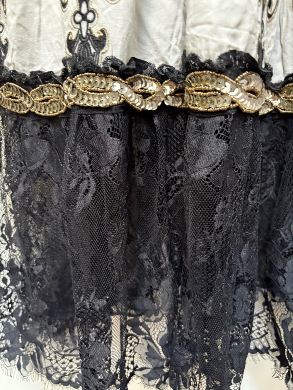 Laurie & Joe Black & Ivory Beaded Lace Maxi Tiered Dress NWT - Picture 13 of 14